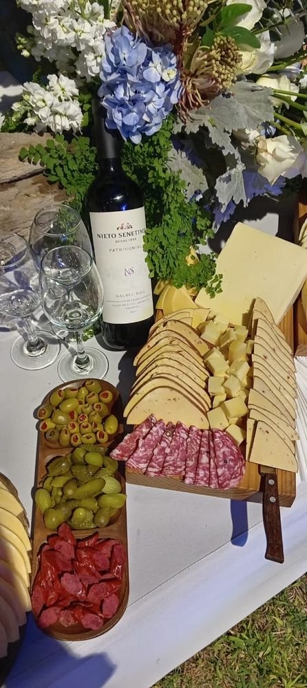 Tabla de quesos, embutidos y vino para un evento